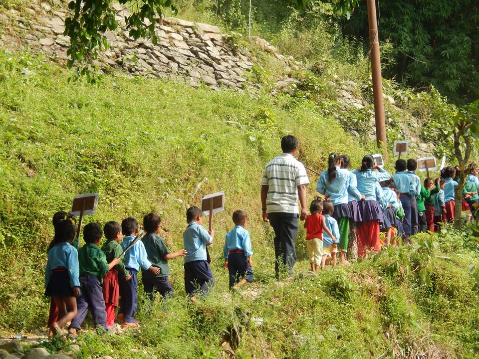 School children going home