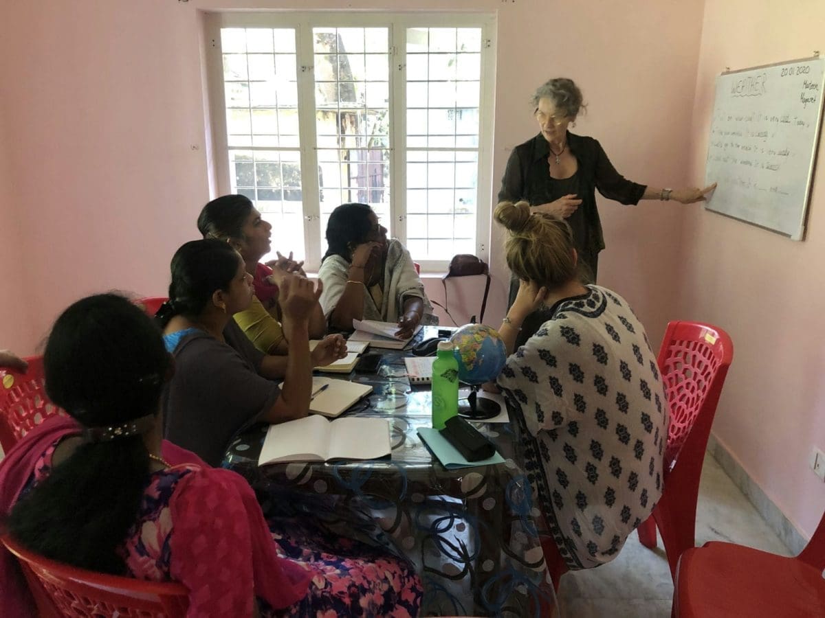 The volunteer named Margaret teaching the begginer group