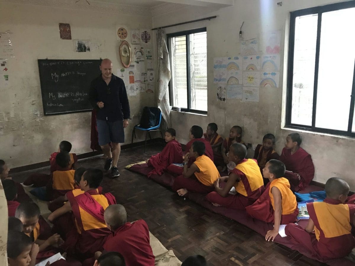 Volunteers at the monk school in Nepal